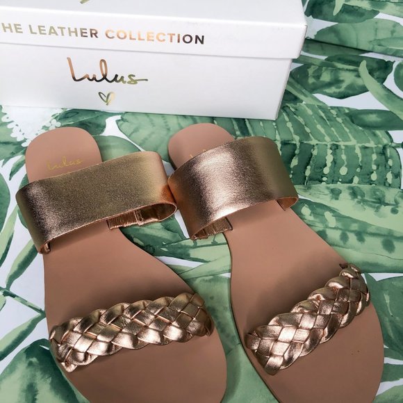 Lulus CAYLEE LEATHER SANDAL ROSE GOLD SLIDE - Picture 8 of 11